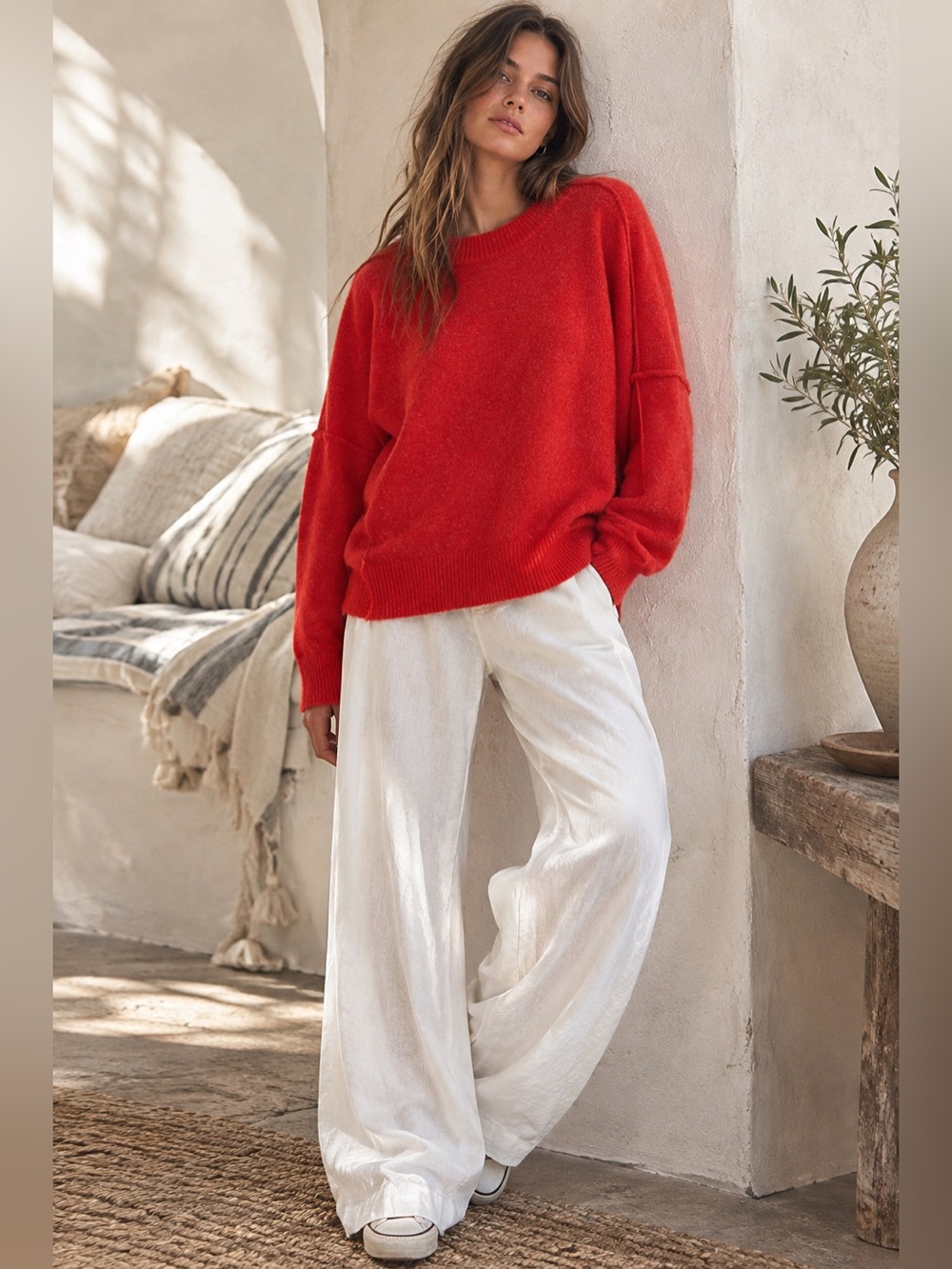 Free People RedTomato 100% Cashmere Oversized Crewneck Sweater Cozy Pullover SzM